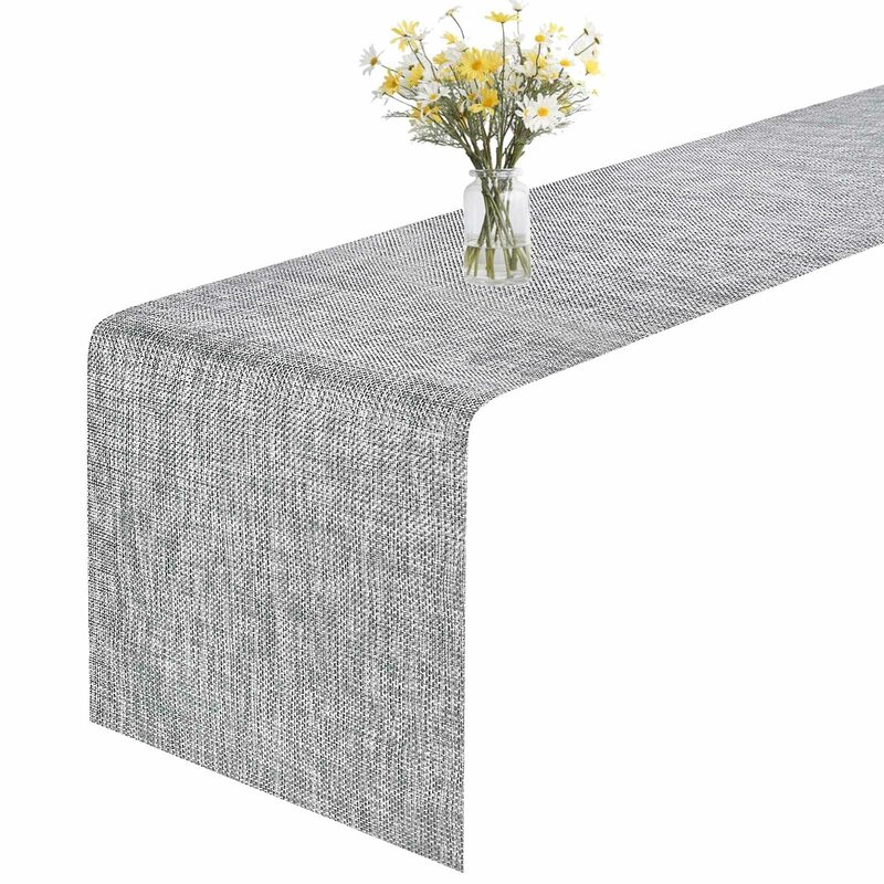 Heat-Resistant Woven Vinyl Long Tabletop, Non-Slip Washable PVC Table Runners, Easy to Clean Plastic Dresser Cover for Decor