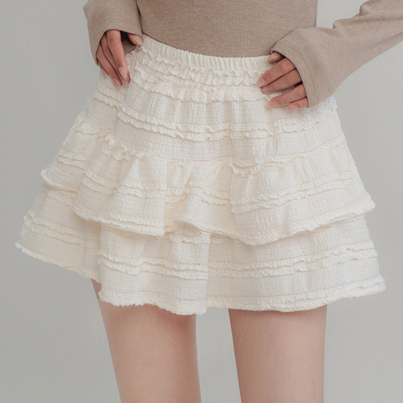 Deeptown-Mini-saia feminina com babados Fairycore, saias curtas de renda, saia em camadas, patchwork, doce moda coreana, elegante, branco