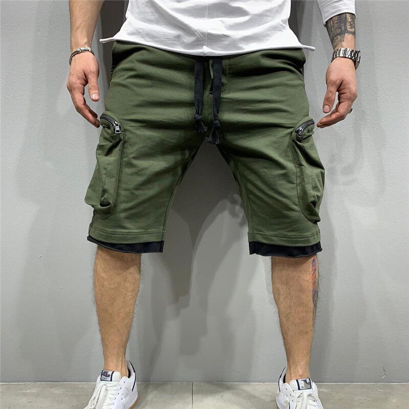 Pantalones cortos holgados para hombre, ropa de calle informal para fitness, deportivos, con múltiples bolsillos, a la cadera, novedad de verano 2024