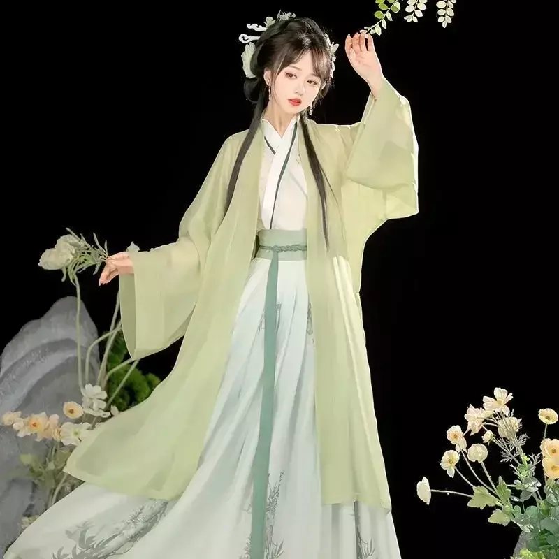 Hanfu Set 3 potong gaun Cosplay wanita, kostum pesta musim panas, setelan Hanfu dinasti Cina kuno