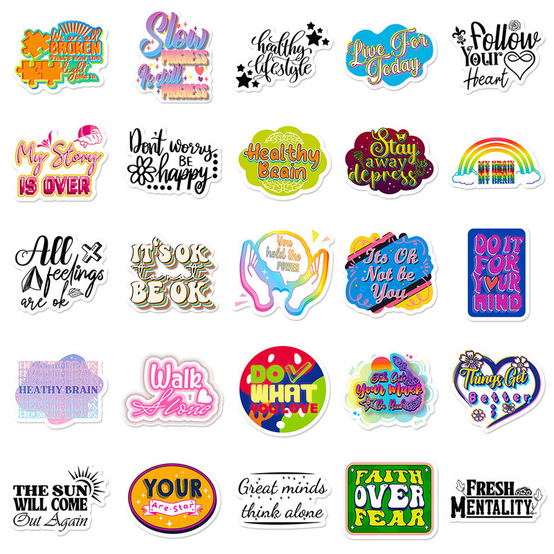 10/30/50/100pcs Inspirational English Text Cartoon Stickers Waterproof Graffiti Sticker Decals for Phone Case Notebook Suitcase