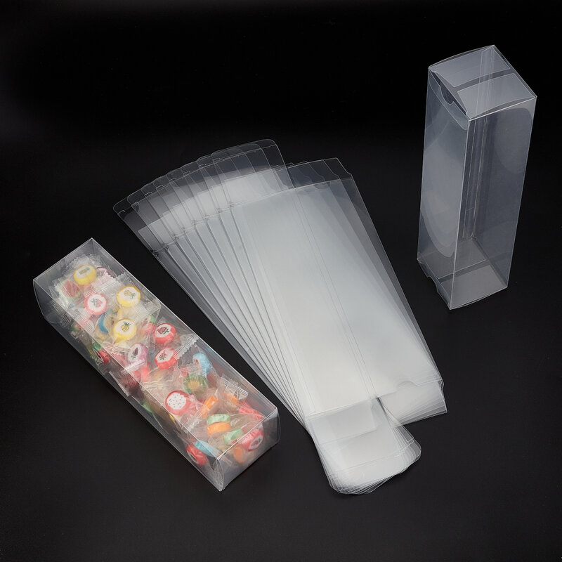 10 pçs dobrável claro retângulo caixas de pvc 24x6x6cm presente embalagem caso para festa de casamento favor jóias exibição caja de dulces