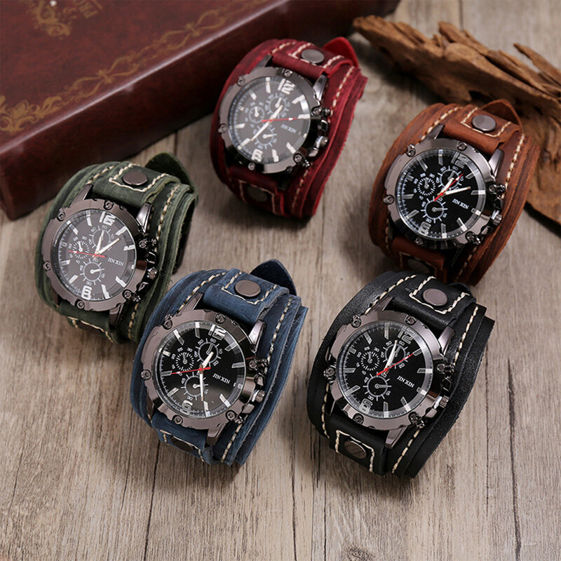 Мужские подходящие часы с текстурированным ремешком из воловьей кожи, часы-браслет для улицы, офиса, деловых встреч