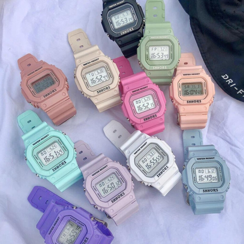 Fashion Square Quartz Digital Dial Casual Wrist Watches Rubber Strap Fashionable Clock Waterproof Wristwatch for Women Girl's