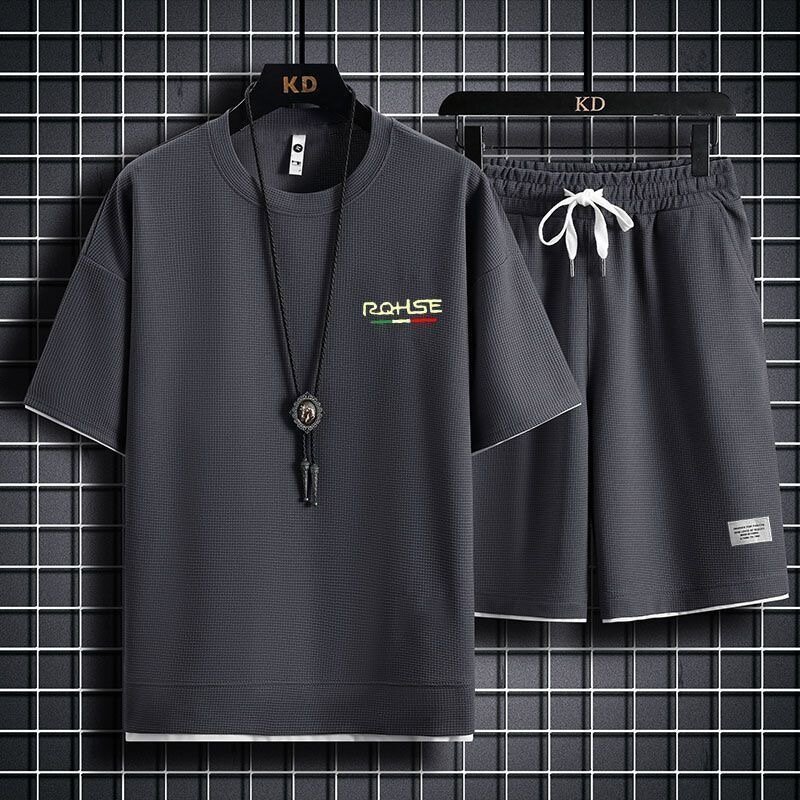 Conjunto de camiseta esportiva casual masculina, tamanho grande, confortável, manga curta, alta qualidade, nova moda, verão, XL, 2022