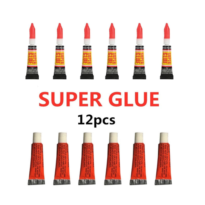 Super Glue 12pcs Liquid Hydra Wood Rubber Metal Cyanoacrylate Adhesive Stationery Nail Gel 502 Instant Strong Adhesive Leather