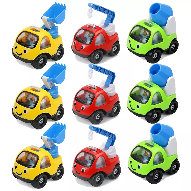 Cartoon Inertia Pull Back Toy Car para crianças, Mini Inércia, Engenharia, Presentes de aniversário para meninos