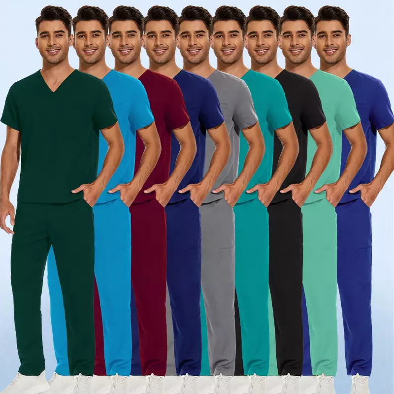 ชุดยูนิฟอร์มพยาบาลหลากสีแขนสั้นกางเกงผู้ชายขาสามส่วนผู้หญิงผู้ชายชุดพยาบาลชุดทางการแพทย์