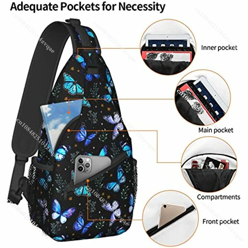 Mochila Crossbody Sling para homens e mulheres, Butterflies Sling Bag, Travel Hiking Daypack, Peito Shoulder Bag