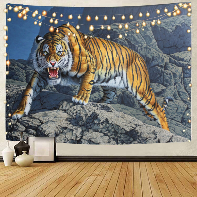 Forest tiger, lion, flower, leopard, and wolf background decoration tapestry, animal background decoration tapestry, home decora
