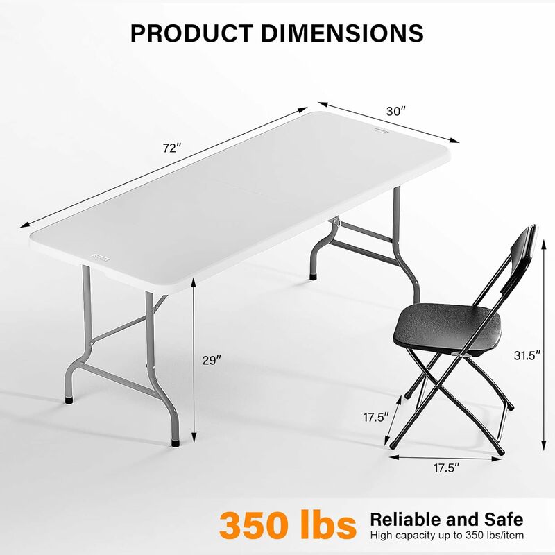 Set tavolo pieghevole in plastica da 6 piedi con 6/8 sedie pieghevoli nere per Picnic, eventi, allenamento, attività all'aperto, a casa