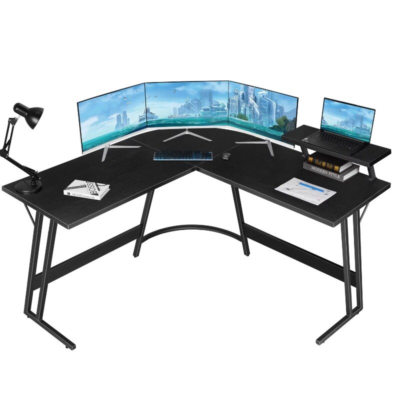 Lacoo Home Office Writing Desk Modern L-Shape Computer Desk, Black Computer Desks