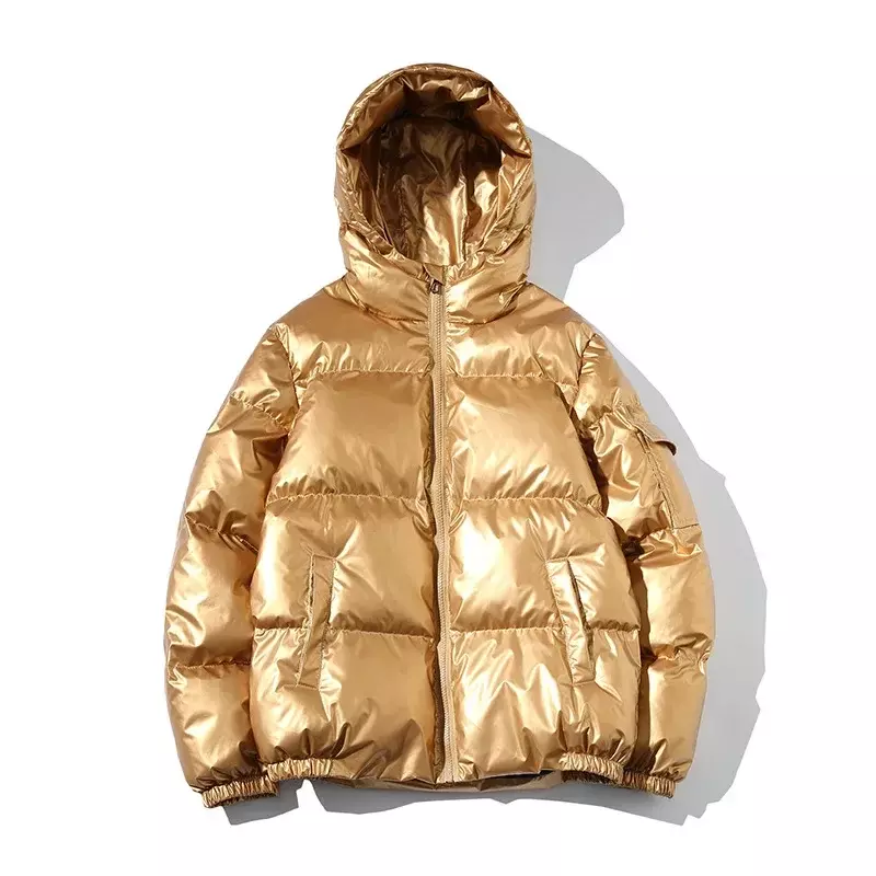 メンズの明るいゴールドのフード付きコート,短い綿のふくらんでいるコート,光沢のある冬のパーカー,キルティングジャケット,男性のストリートウェア,プラスサイズ,5xl