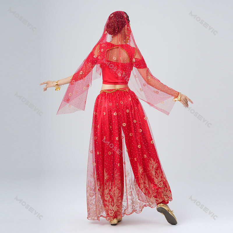 Frauen Bauchtanz Halloween Performance Kostüme Hosen Anzug Aladdin Jasmin Prinzessin Dress Up Party Kleidung Tanz Outfit