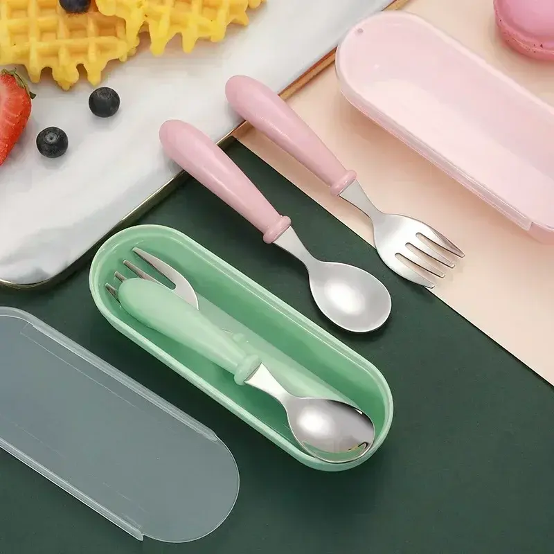 Baby Feeding Tableware Set Children Utensil Stainless Steel Infant Food Feeding Spoon Fork Toddler Dinnerware Cutlery Gadgets