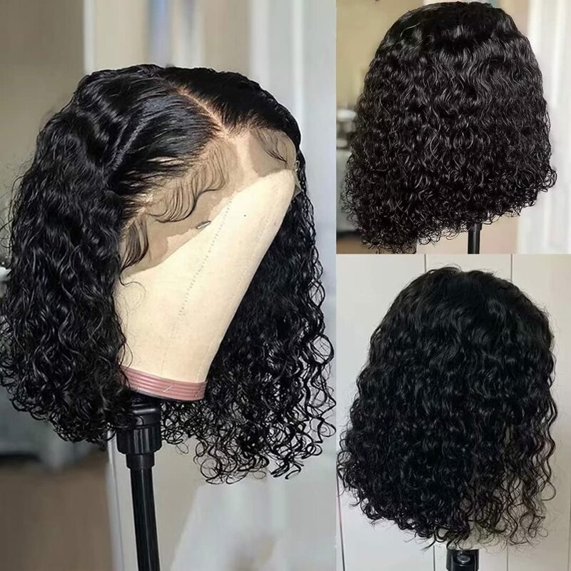Wig Wear Go Glueless pendek keriting Bob rambut manusia Brasil renda depan 13X4 renda Frontal Wig gelombang dalam untuk wanita kepadatan 180
