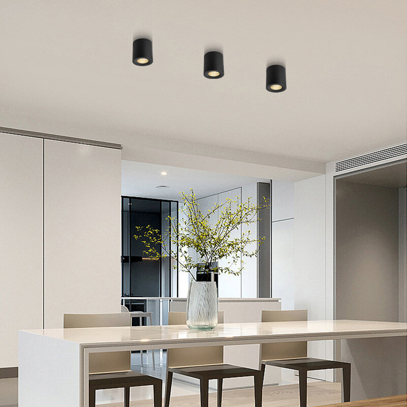 Luz LED redonda montada en superficie, lámpara de techo COB minimalista nórdica, 7W, 12W, foco cilíndrico para sala de estar