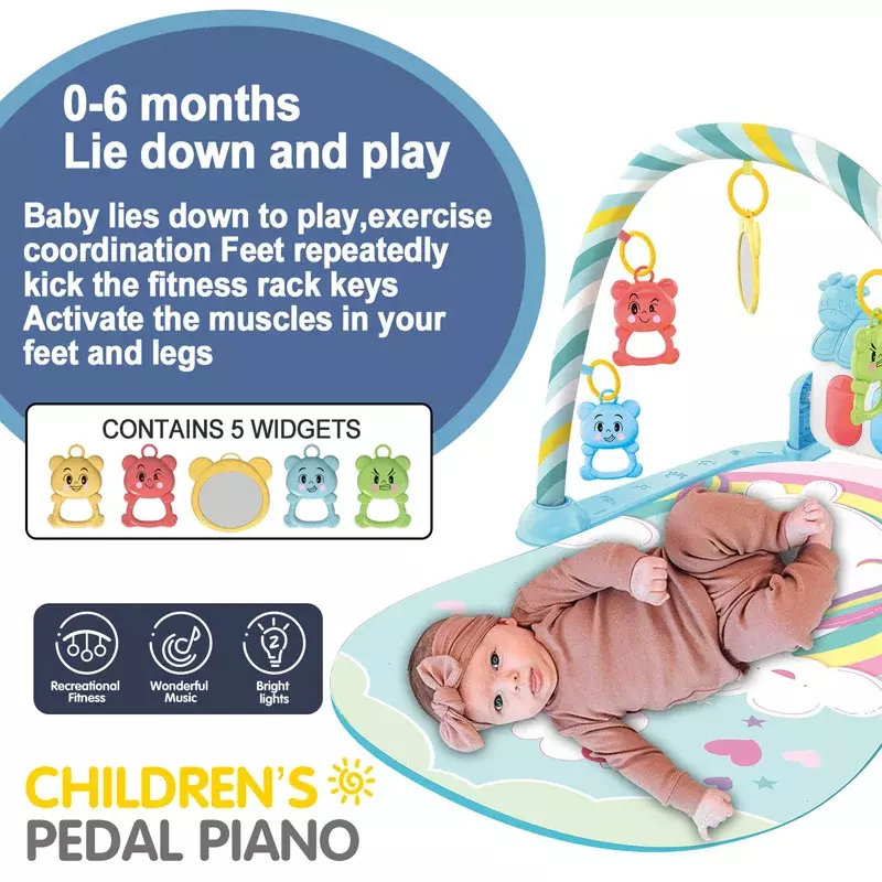 Baby Fitness Stand Music Play Gym Activity Toys Newborn Piano Crawling Blanket Pedal Game Pad Early Education 0-36 Months Gifts