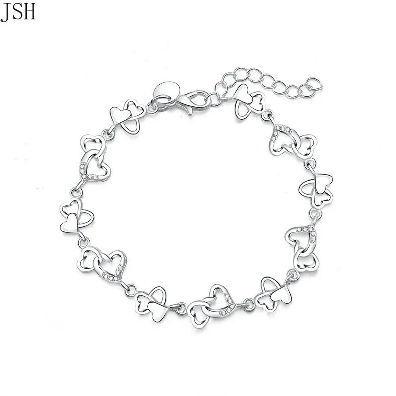 Beautiful Gorgeous Women Bracelet HEART Lovely Crystal Chain Fashion Wedding Party Silver Cute Lady Bracelet Jewelry