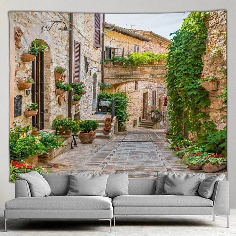 Póster de jardín al aire libre, paisaje mediterráneo, tapiz de flores botánicas, sala de estar, dormitorio, fondo, colgante de pared, decoración artística