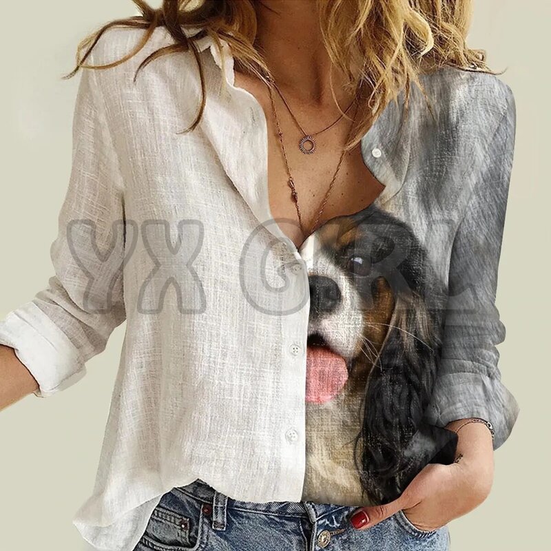 YX GIRL-Camisa de manga larga con estampado 3D para mujer, ropa informal con botones, medio Ángel, Bulldog inglés, ropa de calle única