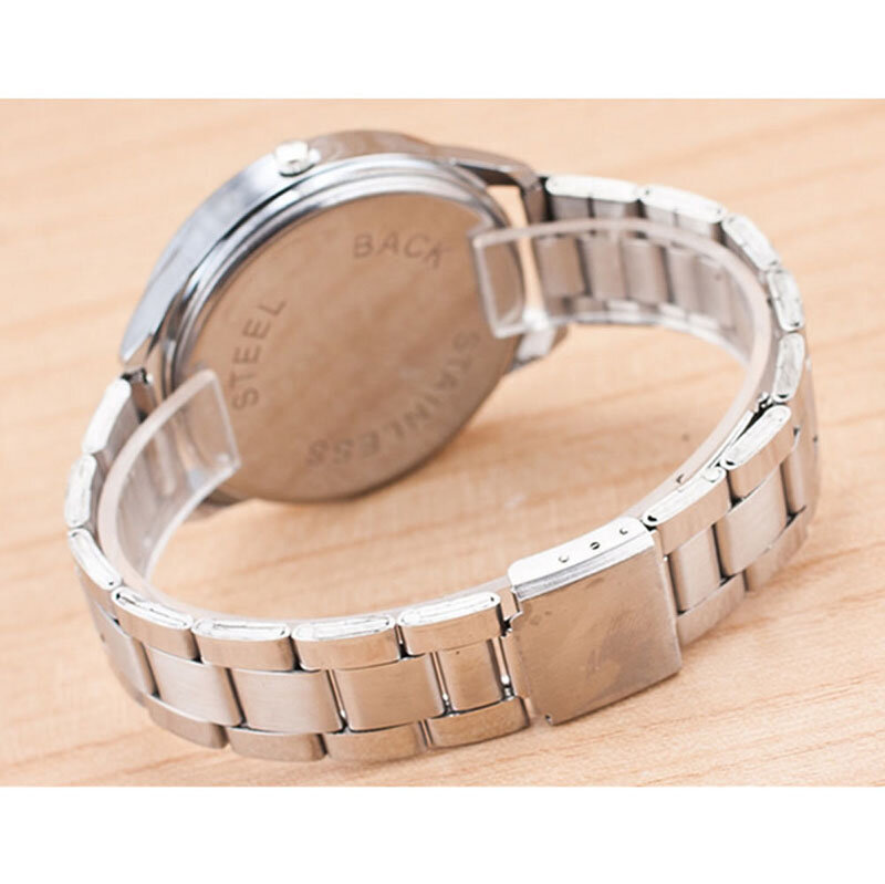 Reloj de pulsera de acero inoxidable de cuarzo analógico de cristal para mujer