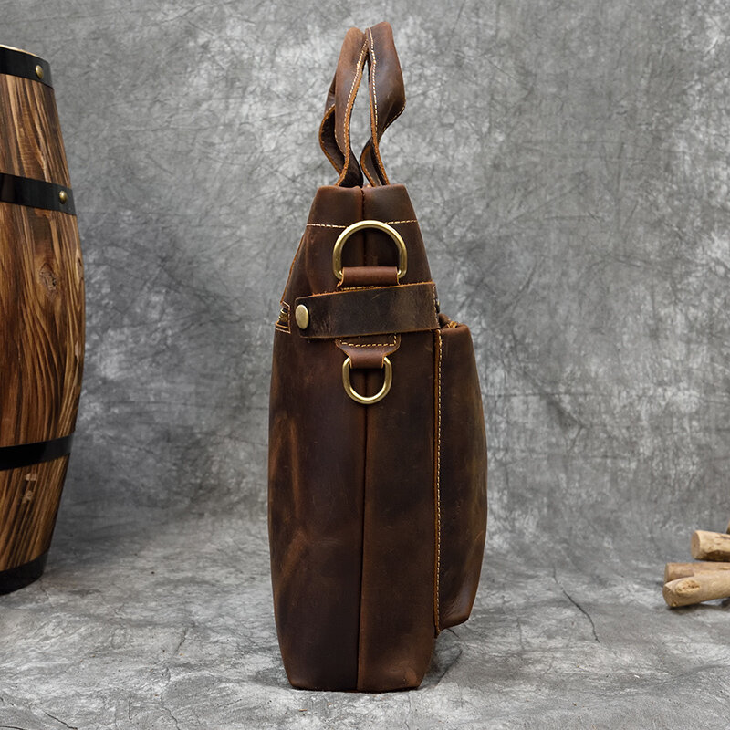 Модные роскошные мужские кожаные сумки Crazy Horse, мужская сумка для ноутбука, портфель, сумка через плечо с отделением для ноутбука