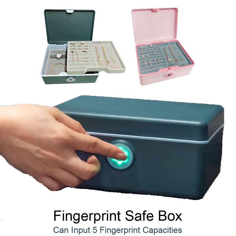 Kotak penyimpan sidik jari, kotak penyimpanan uang, rahasia, kotak kosmetik aman sidik jari biometrik Mini, kotak keamanan perhiasan uang tunai