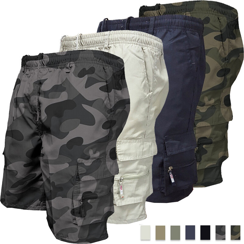Pantalones cortos de camuflaje para hombre, Shorts de moda, informales, sueltos, con cordón, para verano