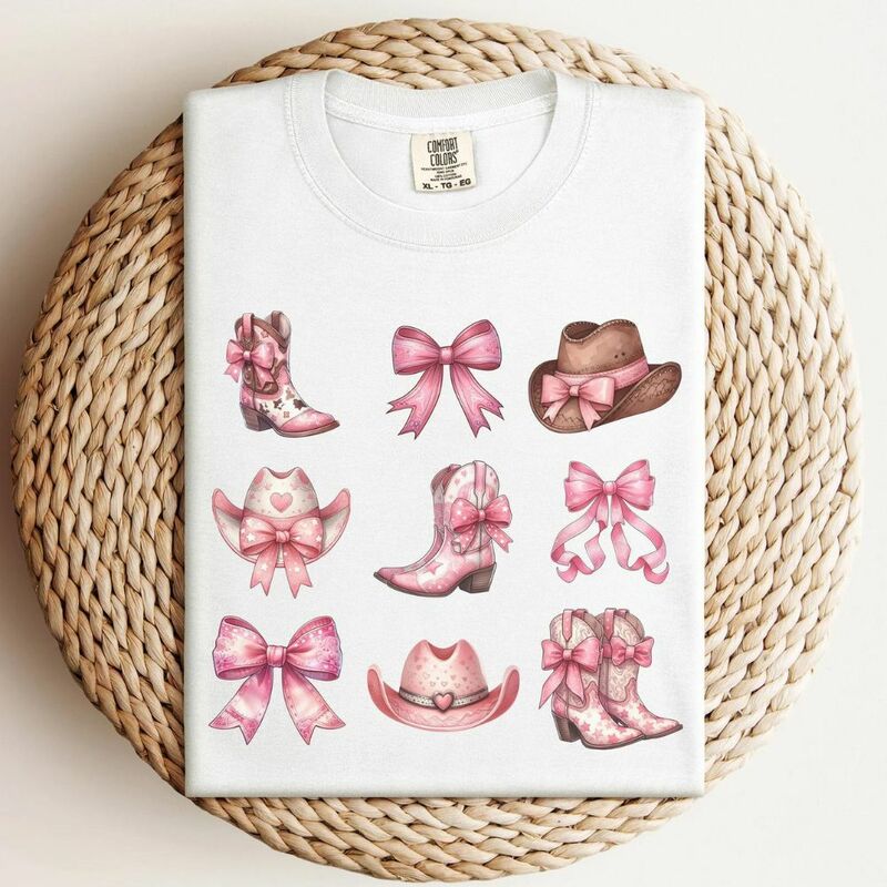 Coquette Cowgirl Shirt for a Trendy Tshirt Pink Bow Coquette Top per ragazza adolescente regalo Soft Girl estetica Coquette Tee abbigliamento