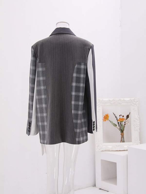 Женский двубортный пиджак LANMREM, дизайнерский пиджак контрастных цветов с длинным рукавом, 26D9247, 2024