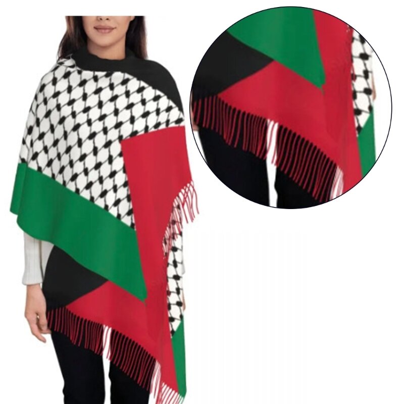 Adult Unisex Palestine Scarf for Winter Windproof Pray Scarf with Long Tassels