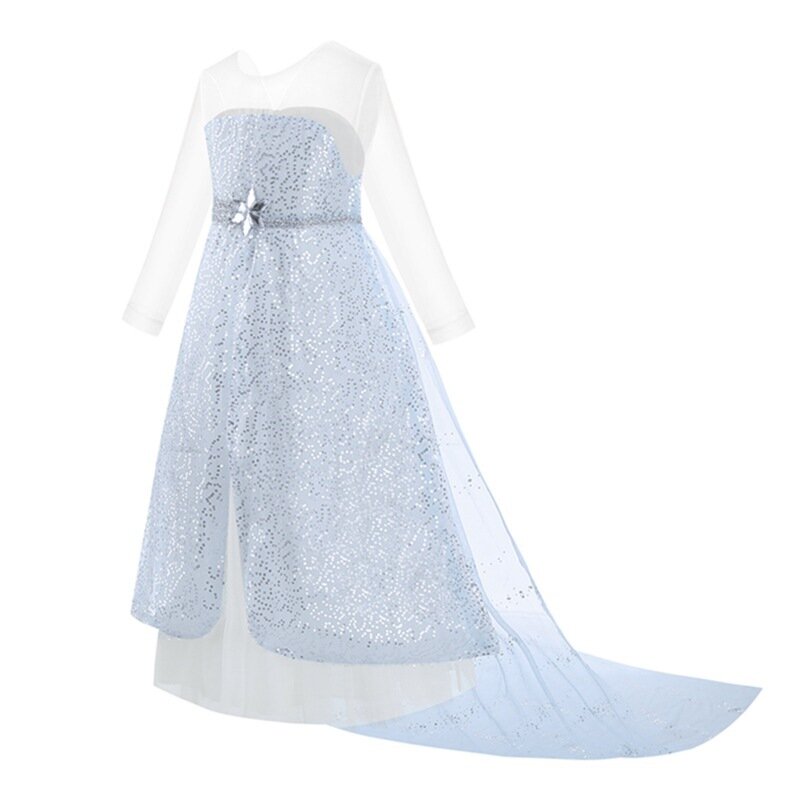 Elsa weißes Kleid für Mädchen Disney Prinzessin Cosplay Kostüm Langarm Pailletten Tüll Outfits mit Umhang Halloween Party kleidung