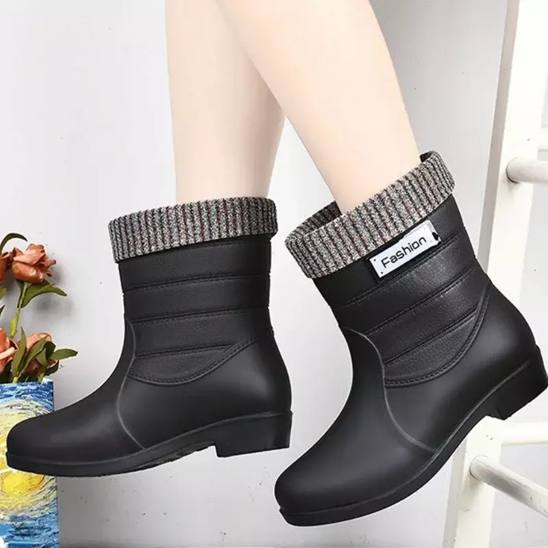 รองเท้าบูทยางสำหรับผู้หญิงรองเท้าลุยฝน Comfort กันลื่นรองเท้าลุยน้ำสำหรับผู้หญิงรองเท้าบูทหน้าฝนยางสำหรับสวน