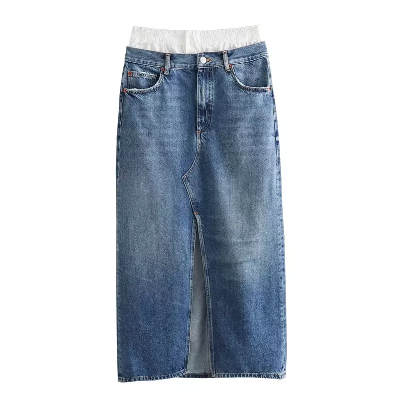Женская Облегающая джинсовая юбка средней длины, винтажная юбка на молнии с высокой талией и разрезом, нижнее белье с плоской подошвой