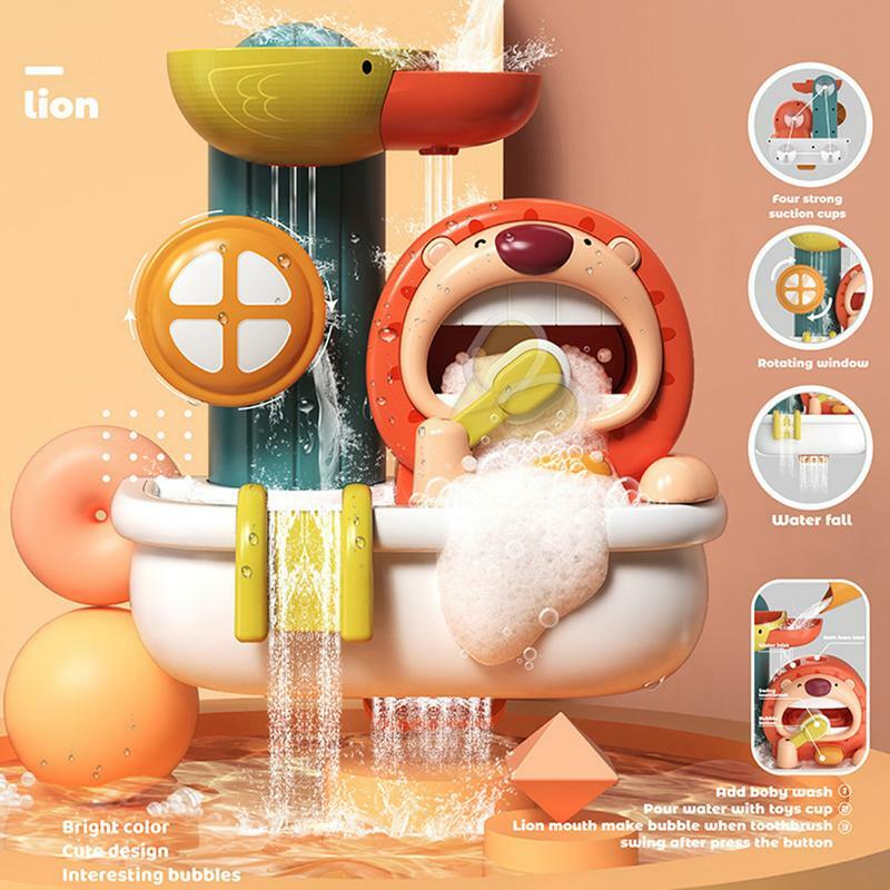 Cute Waterfall Toy com Bubble Foam Maker, Banheiro Waterfall Bathtub Toy com 4 Suckers, Brinquedo educativo, Banho divertido