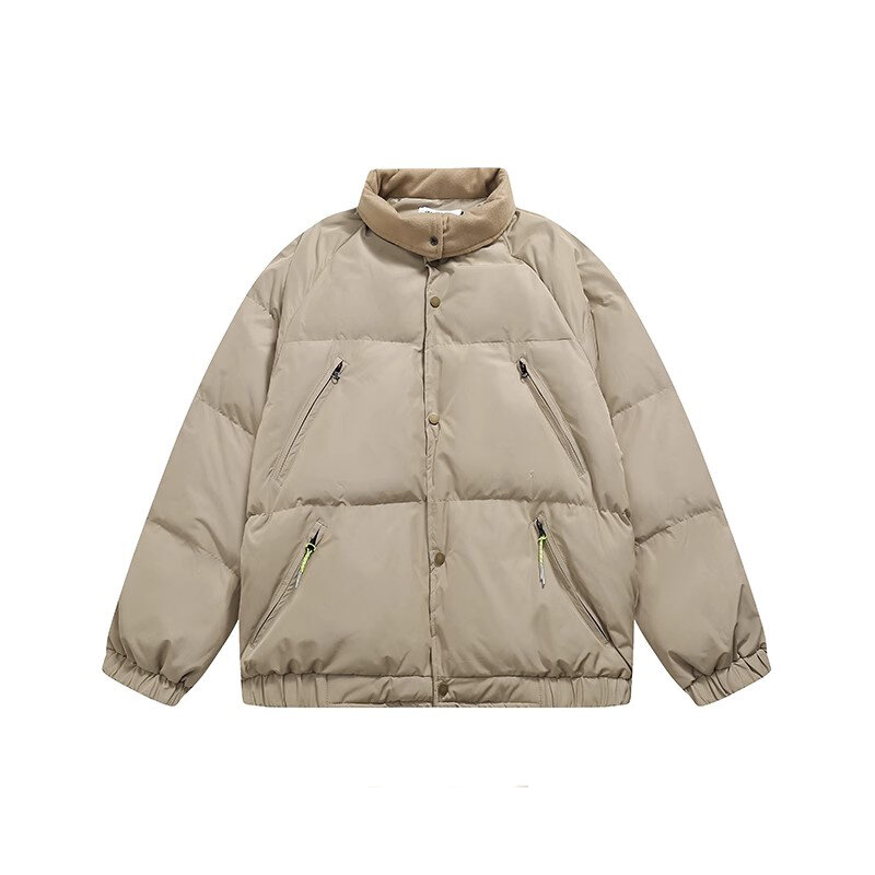 Desain minimalis jaket katun Flip kerah pendek, baju katun kasual warna polos tebal hangat musim dingin