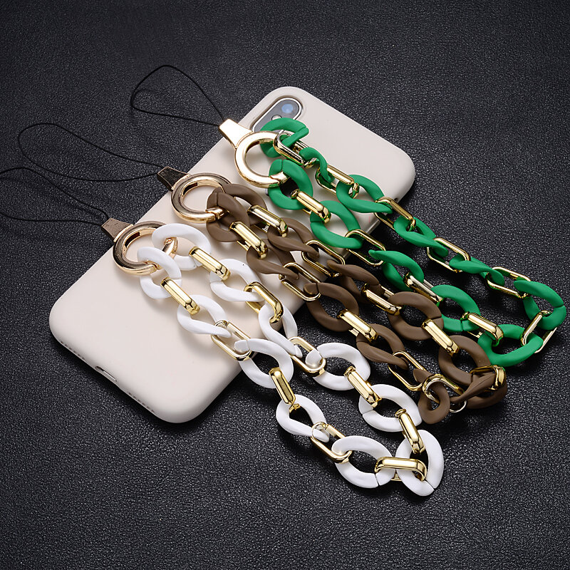 Llavero con cuentas acrílicas de Metal para mujer, cadena para teléfono móvil, cordón para teléfono, correas de sujeción, accesorios de joyería de regalo, 7 colores