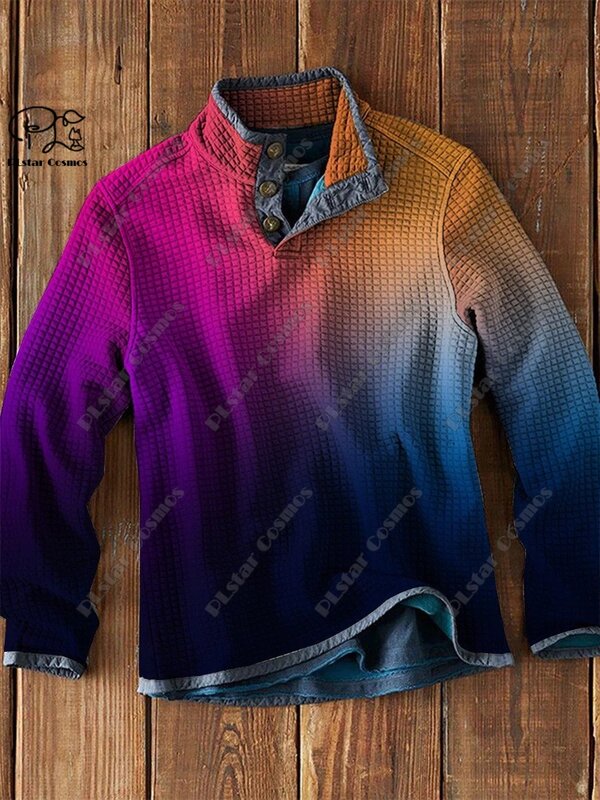 PLstar Cosmos nuova stampa 3D tribal retro pattern series warm stand collar maglione Polo street casual unisex winter Polo L-16