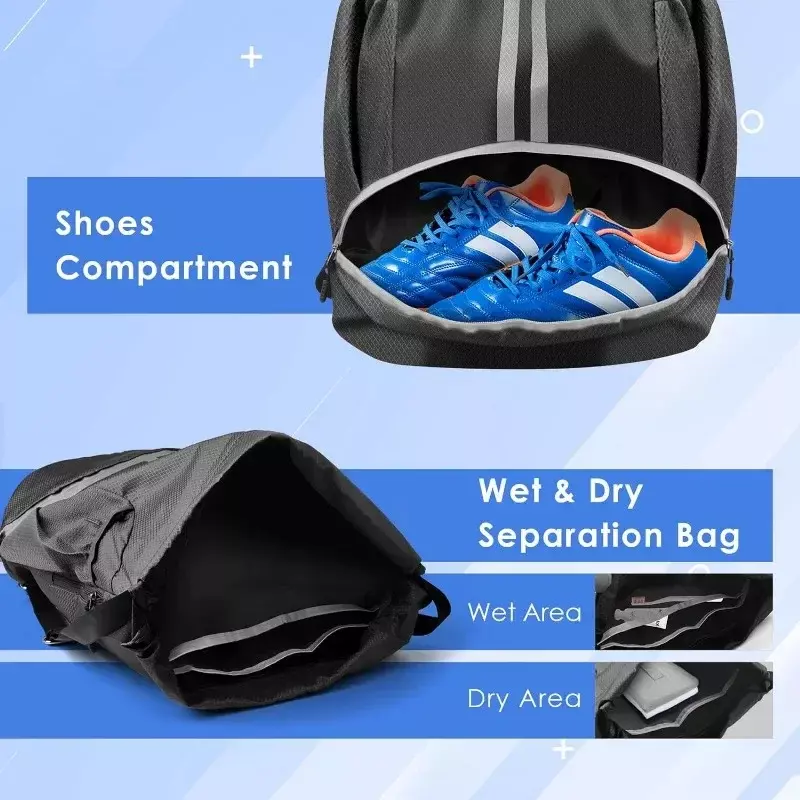 Bolsa de ginástica impermeável de nylon, mochila leve ao ar livre, bolsa esportiva de alta capacidade, multifuncional de basquete casual