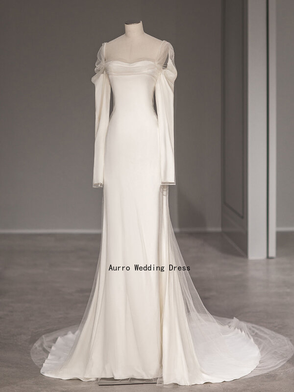 Simple Korea Style Stain Wedding Dress 2024 Sheath Square Collar Vestido De Novia  Party Dresses  Zipper 2024 Bridal Gowns