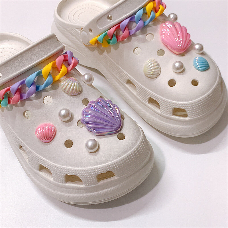 Creative Croc Shoe Charms Shell Pearl Detachable Colorful Chain Set Sandal Slipper Acessories Personalized Decoration Party Gift