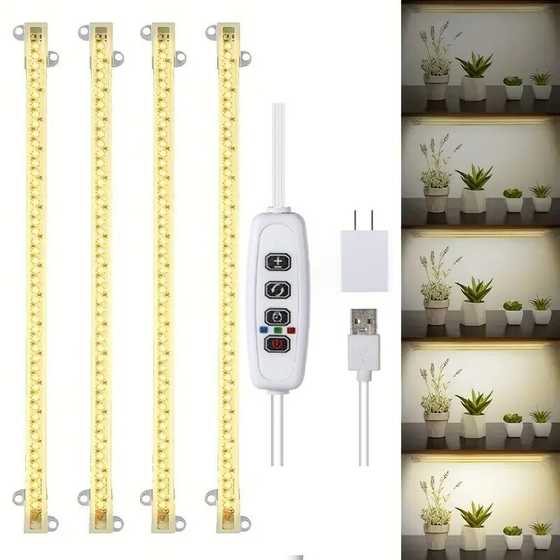 실내 식물용 LED 성장 조명 스트립, USB 풀 스펙트럼 피토 램프, 조도 조절 타이머, 실내 모종 채소 꽃 성장 램프