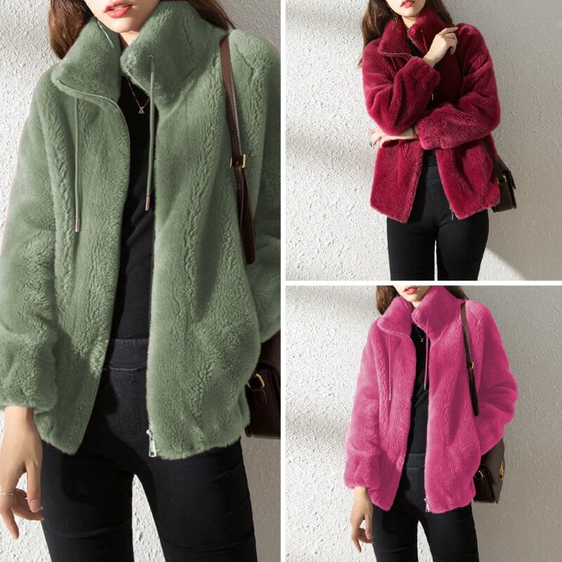 Abrigo acolchado con cuello alto para mujer, chaqueta Polar de doble cara, abrigo térmico de doble cara, Color sólido, Invierno