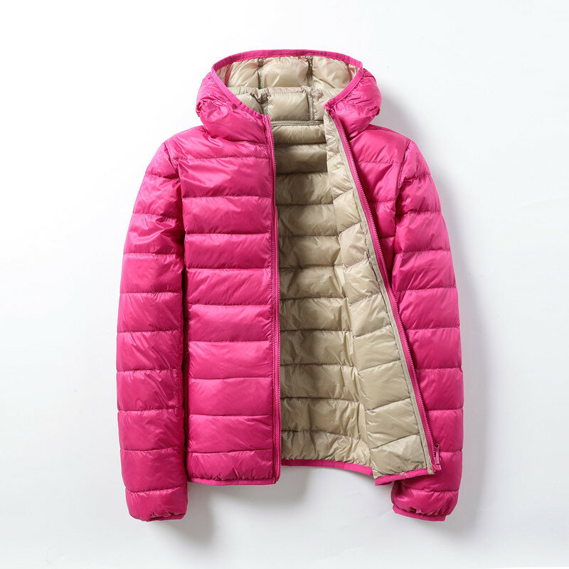 여성용 후드 화이트 덕 다운 코트, 초경량 푹신한 깃털 재킷, 솔리드 방풍 휴대용 아우터, 가을 겨울