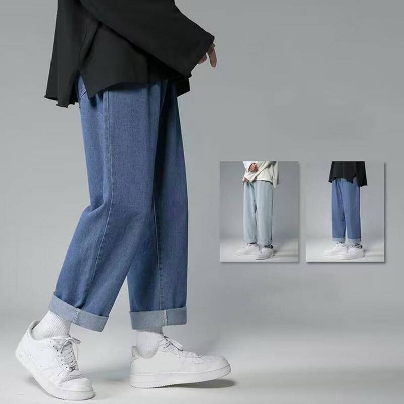 Wygodne spodnie jeansowe męskie jeansy w stylu Vintage haftowane szerokie nogawki męskie jeansy stylowe Streetwear z miękką oddychającą tkaniną chmiel