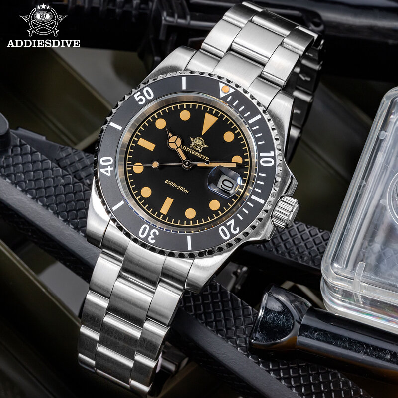 ADDIESDIVE AD2054 ze stali nierdzewnej zegarek kwarcowy 200M zegarki do nurkowania zielone świecące męskie zegarki na rękę wodoodporne Relojes Masculino