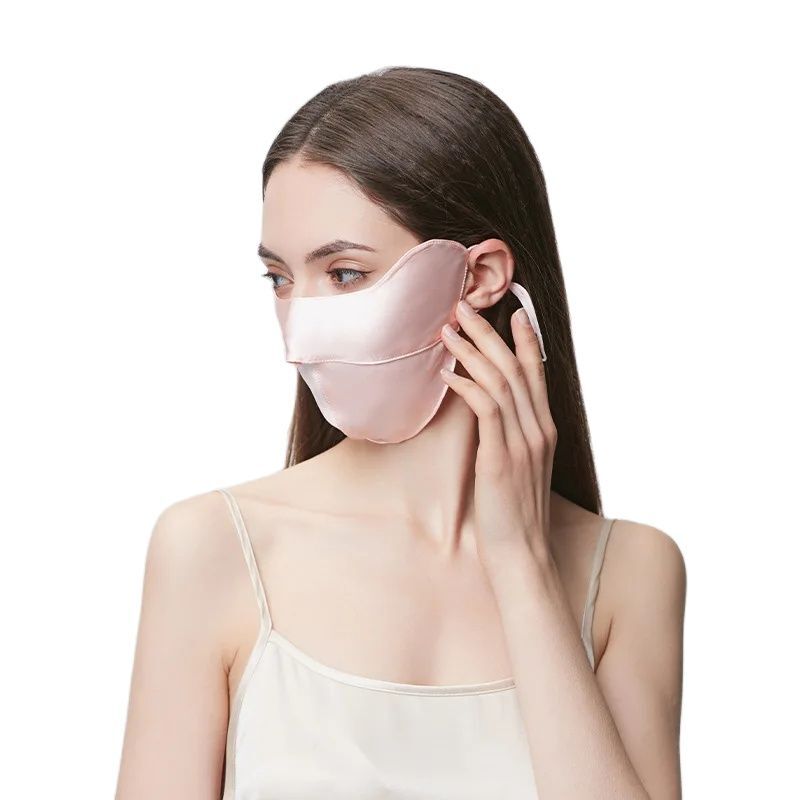 BirdTree 100% prawdziwe jedwabne 2 warstwowe maski z filtrem przeciwsłonecznym pełna twarz ochrona narożników do oczu, oddychająca maska do zawieszania uszu A43926QM