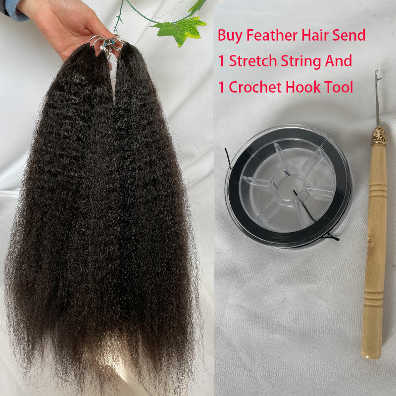 100pc/Lot Feather Hair Extension 100% Remy Human Hair Extensions Feather Wig Kinky Straight Hair Natural Color