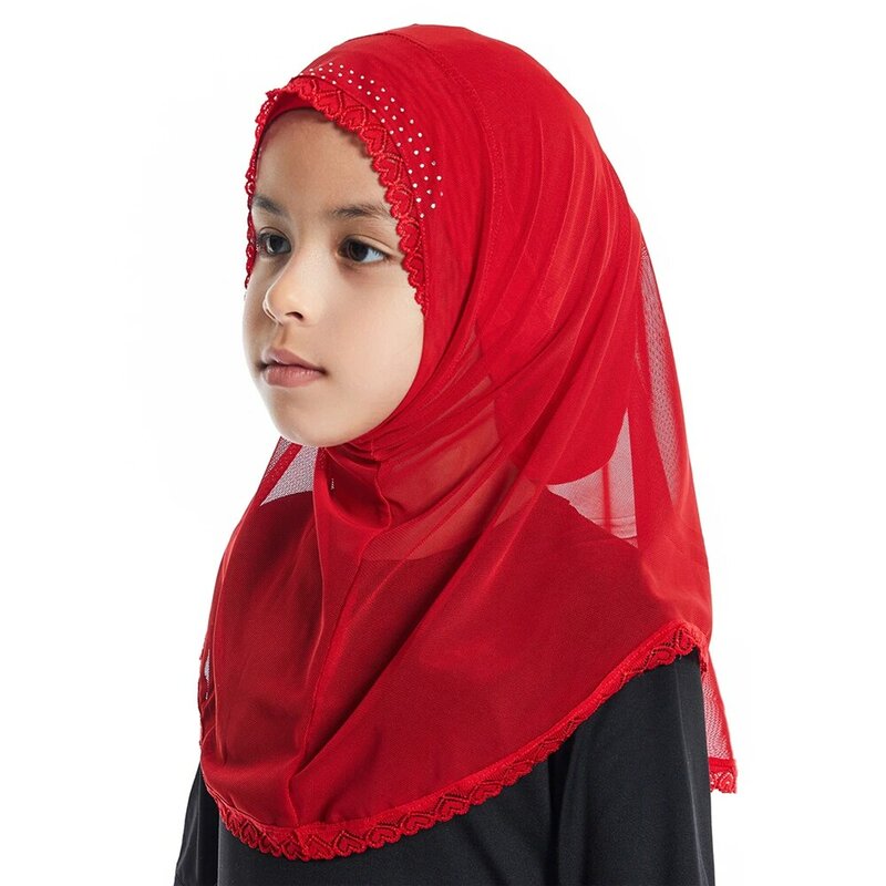 女の子のためのイスラム教徒のレースのヘッドギア,2〜6歳の女の子のためのターバン,ショール,ラインストーンで飾られたターバン,ヘッドギア